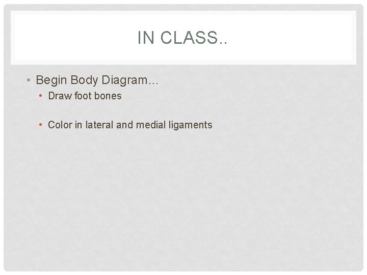 IN CLASS. . • Begin Body Diagram… • Draw foot bones • Color in