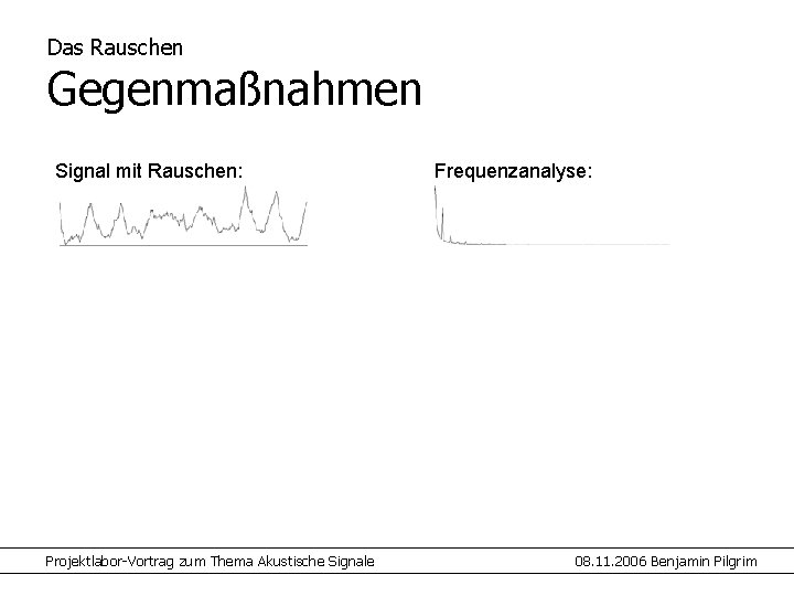 Das Rauschen Gegenmaßnahmen Signal mit Rauschen: Projektlabor-Vortrag zum Thema Akustische Signale Frequenzanalyse: 08. 11.