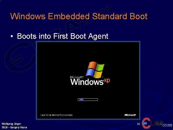 Windows Embedded Standard Boot • Boots into First Boot Agent Wolfgang Unger 2010 –