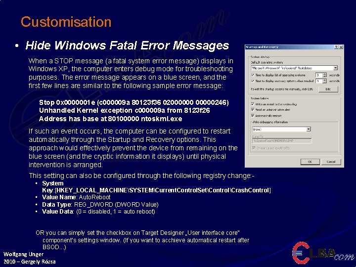 Customisation • Hide Windows Fatal Error Messages When a STOP message (a fatal system