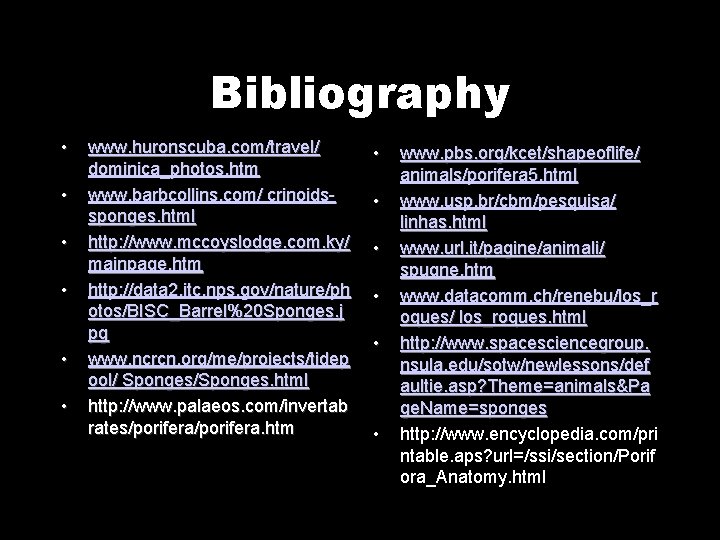 Bibliography • • • www. huronscuba. com/travel/ dominica_photos. htm www. barbcollins. com/ crinoidssponges. html