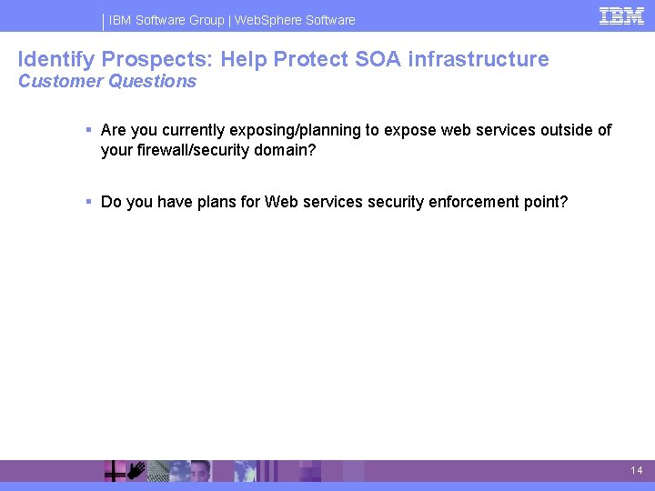 IBM Software Group | Web. Sphere Software Identify Prospects: Help Protect SOA infrastructure Customer