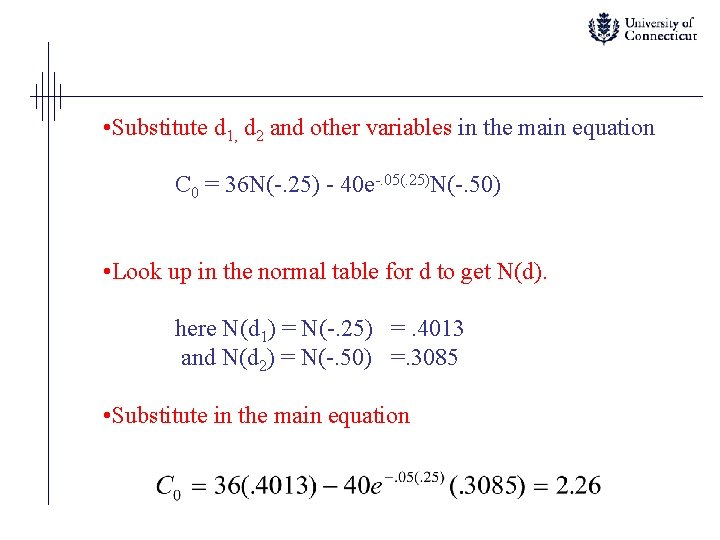  • Substitute d 1, d 2 and other variables in the main equation