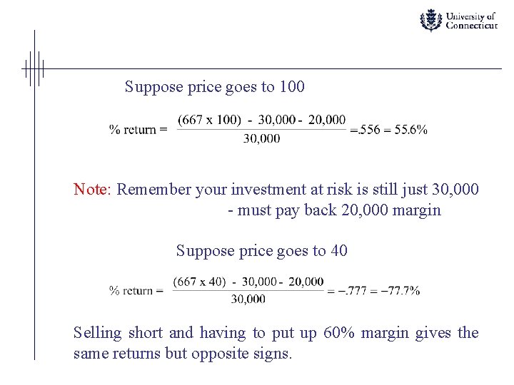 Suppose price goes to 100 Note: Remember your investment at risk is still just