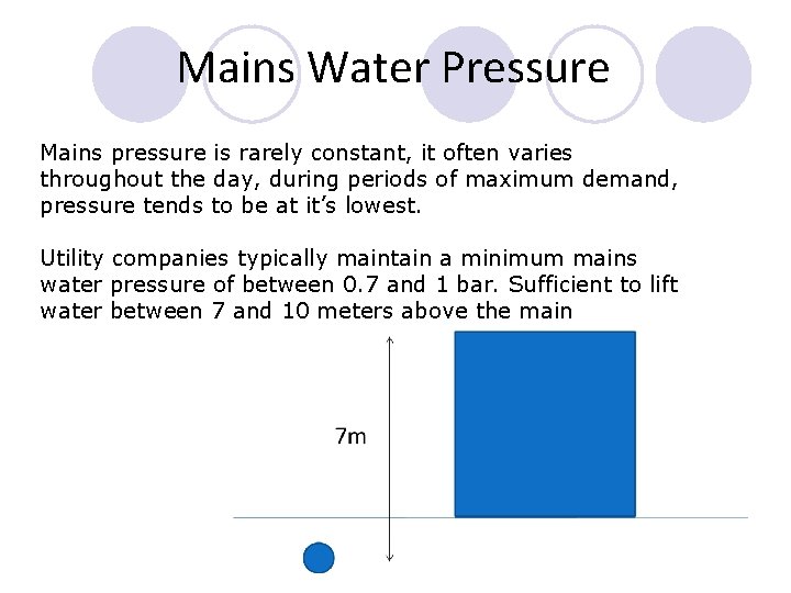 Mains Water Pressure Mains pressure is rarely constant, it often varies throughout the day, Mains Water Pressure Mains pressure is rarely constant, it often varies throughout the day,