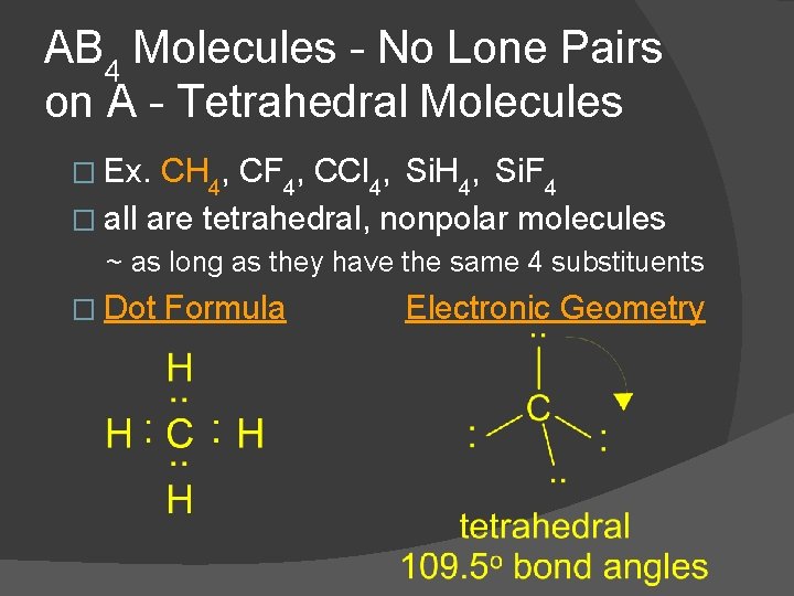 AB 4 Molecules - No Lone Pairs on A - Tetrahedral Molecules � Ex.