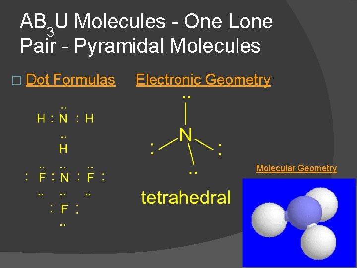 AB 3 U Molecules - One Lone Pair - Pyramidal Molecules � Dot Formulas