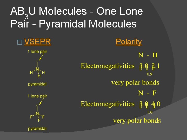 AB 3 U Molecules - One Lone Pair - Pyramidal Molecules � VSEPR Polarity