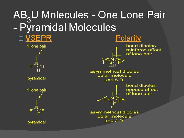 AB 3 U Molecules - One Lone Pair - Pyramidal Molecules � VSEPR Polarity