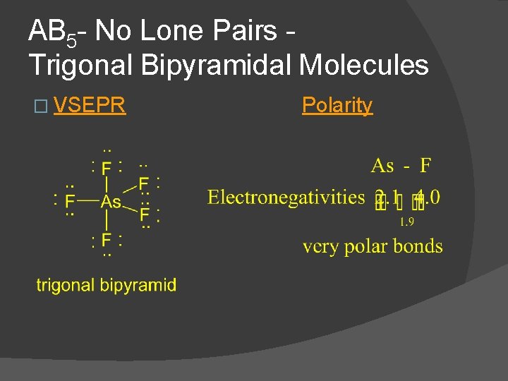 AB 5 - No Lone Pairs Trigonal Bipyramidal Molecules � VSEPR Polarity 