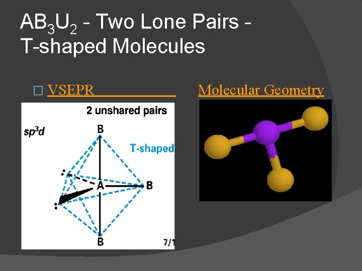 AB 3 U 2 - Two Lone Pairs T-shaped Molecules � VSEPR Molecular Geometry