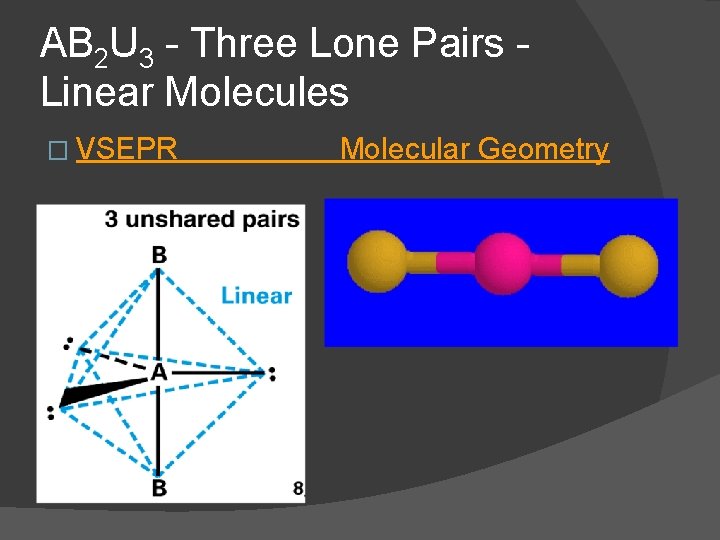 AB 2 U 3 - Three Lone Pairs Linear Molecules � VSEPR Molecular Geometry