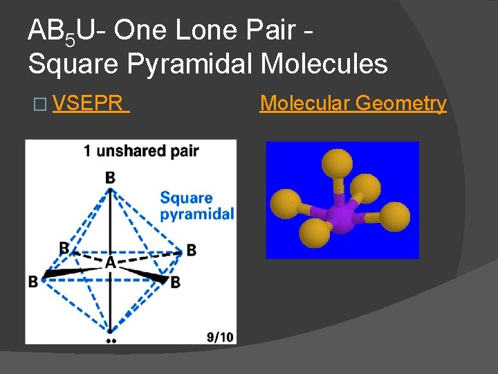 AB 5 U- One Lone Pair Square Pyramidal Molecules � VSEPR Molecular Geometry 