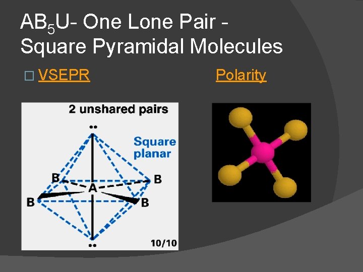 AB 5 U- One Lone Pair Square Pyramidal Molecules � VSEPR Polarity 