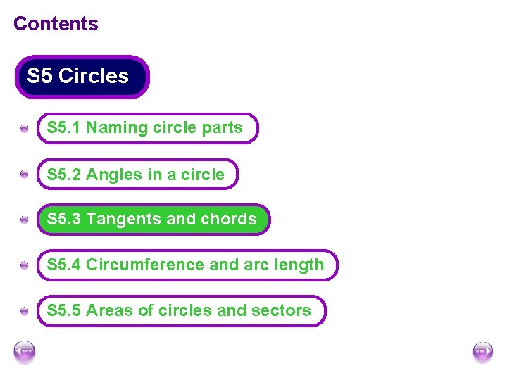 Contents S 5 Circles A S 5. 1 Naming circle parts A S 5. Contents S 5 Circles A S 5. 1 Naming circle parts A S 5.