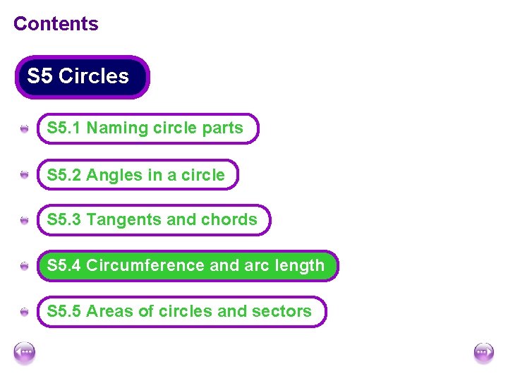 Contents S 5 Circles A S 5. 1 Naming circle parts A S 5. Contents S 5 Circles A S 5. 1 Naming circle parts A S 5.