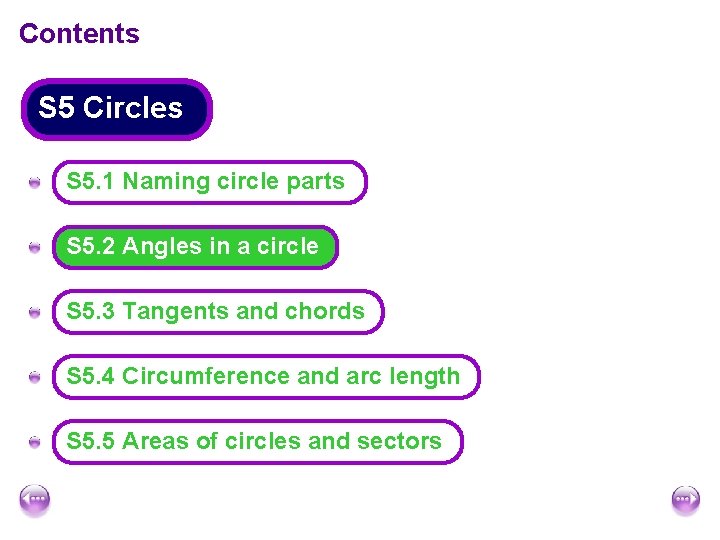 Contents S 5 Circles A S 5. 1 Naming circle parts A S 5. Contents S 5 Circles A S 5. 1 Naming circle parts A S 5.