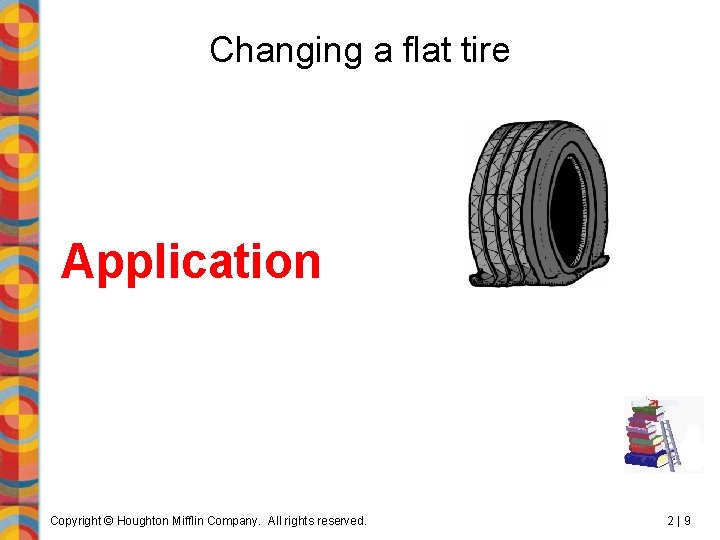 Changing a flat tire Application Copyright © Houghton Mifflin Company. All rights reserved. 2|9