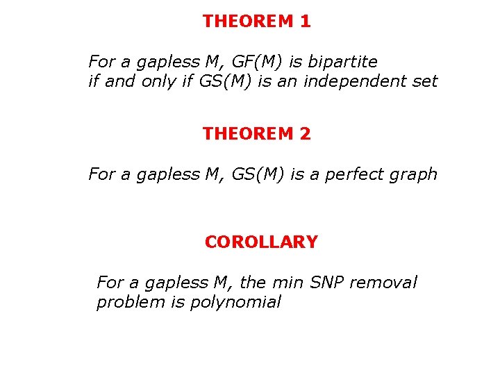 THEOREM 1 For a gapless M, GF(M) is bipartite if and only if GS(M)