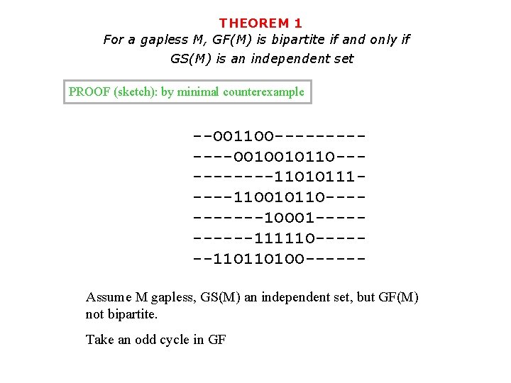 THEOREM 1 For a gapless M, GF(M) is bipartite if and only if GS(M)