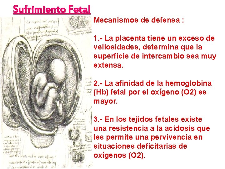 Sufrimiento Fetal Mecanismos de defensa : 1. - La placenta tiene un exceso de