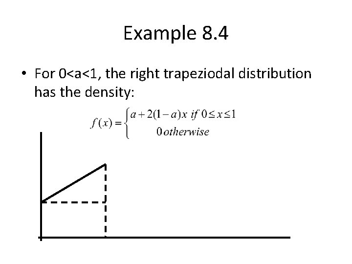 Example 8. 4 • For 0<a<1, the right trapeziodal distribution has the density: 