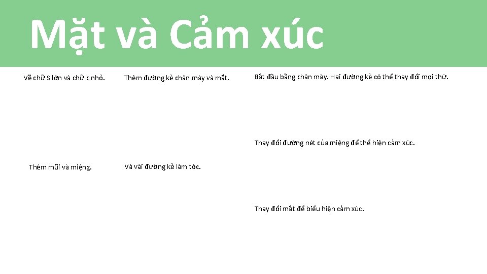 Mặt và Cảm xúc Vẽ chữ S lớn và chữ c nhỏ. Thêm đường