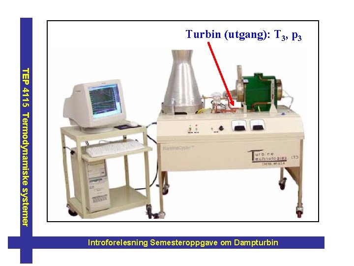 Turbin (utgang): T 3, p 3 TEP 4115 Termodynamiske systemer Introforelesning Semesteroppgave om Dampturbin