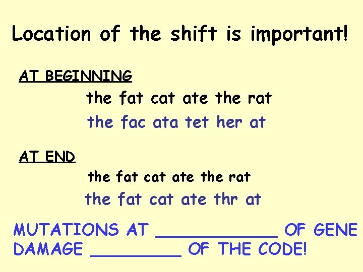 Location of the shift is important! AT BEGINNING the fat cat ate the rat