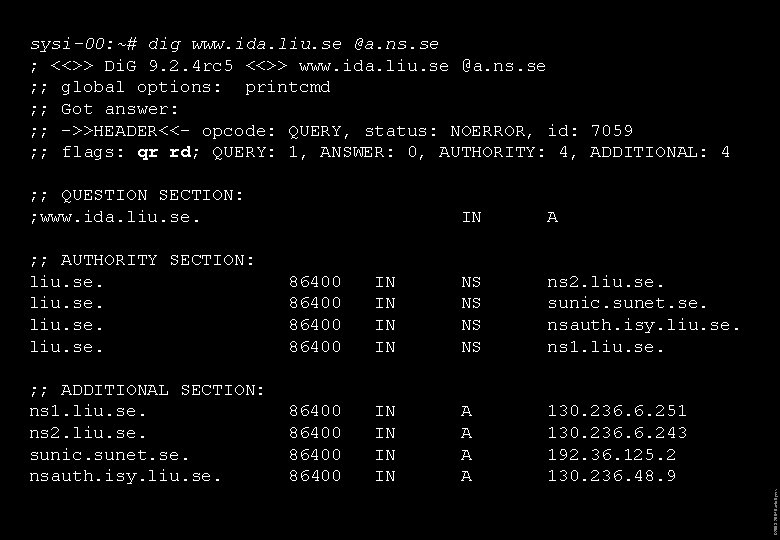 ; ; QUESTION SECTION: ; www. ida. liu. se. IN A ; ; AUTHORITY