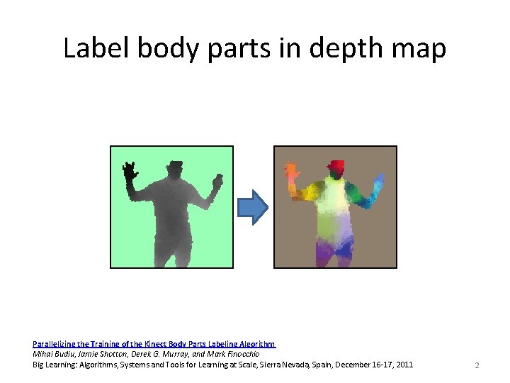 Label body parts in depth map Parallelizing the Training of the Kinect Body Parts