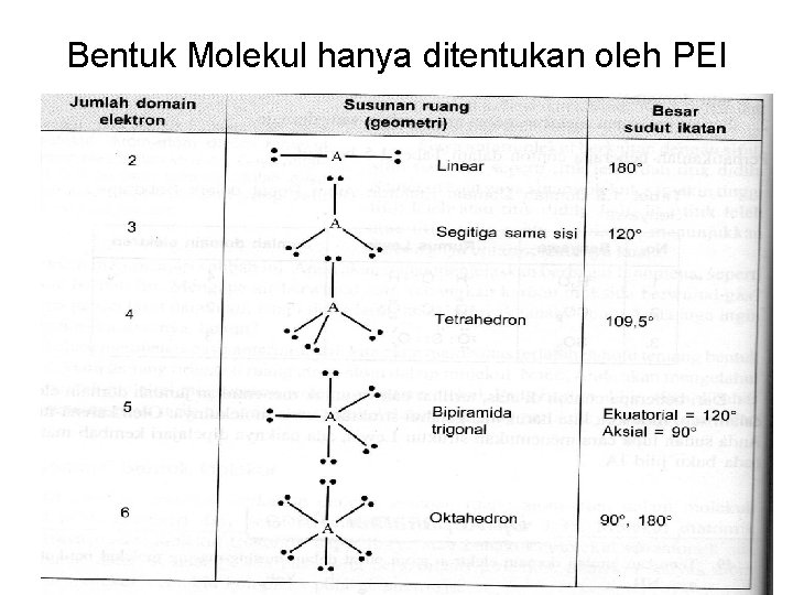 Bentuk Molekul hanya ditentukan oleh PEI 