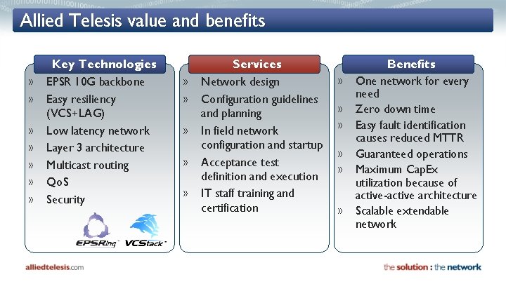 Allied Telesis value and benefits Key Technologies » EPSR 10 G backbone » Easy