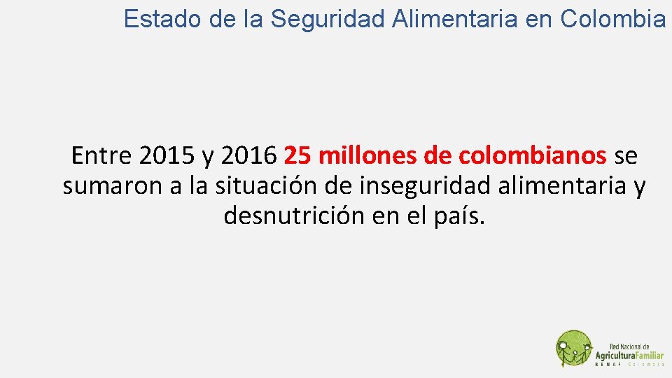 Estado de la Seguridad Alimentaria en Colombia Entre 2015 y 2016 25 millones de