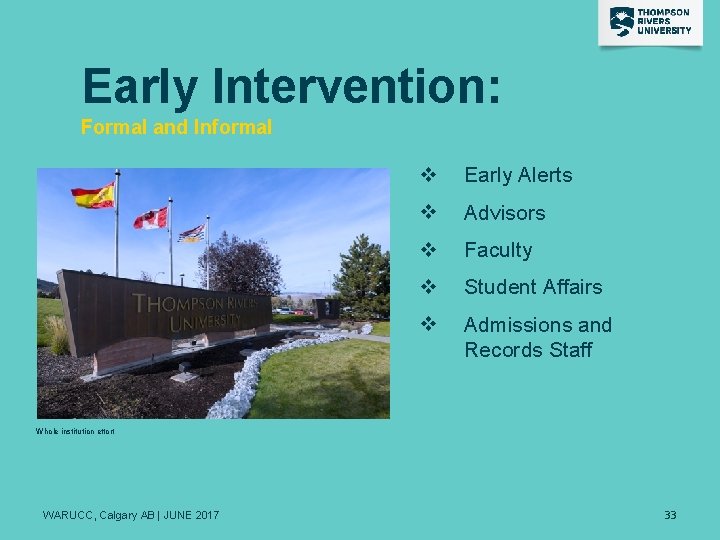 Early Intervention: Formal and Informal v Early Alerts v Advisors v Faculty v Student