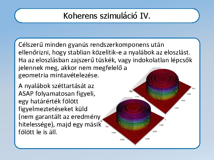 Koherens szimuláció IV. Célszerű minden gyanús rendszerkomponens után ellenőrizni, hogy stablian közelítik-e a nyalábok