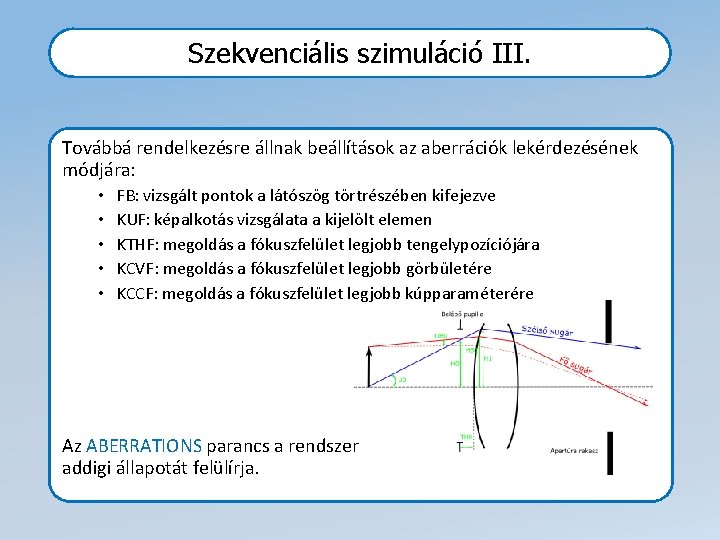 Szekvenciális szimuláció III. Továbbá rendelkezésre állnak beállítások az aberrációk lekérdezésének módjára: • • •