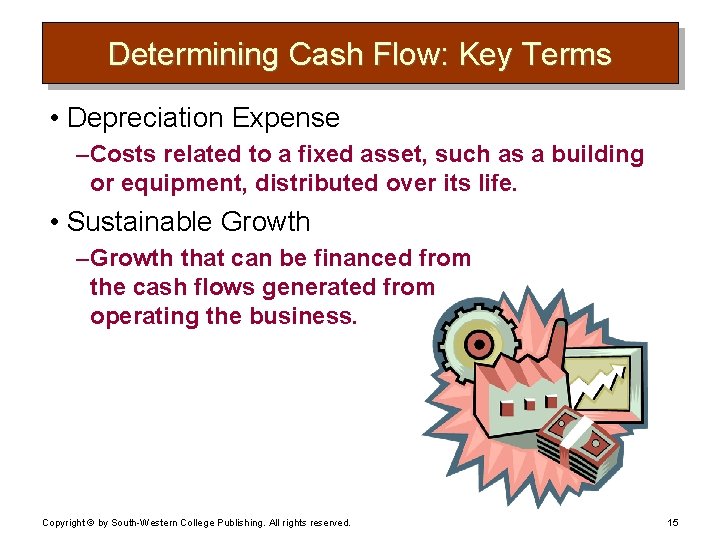 Determining Cash Flow: Key Terms • Depreciation Expense – Costs related to a fixed