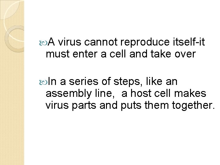 A virus cannot reproduce itself-it must enter a cell and take over In
