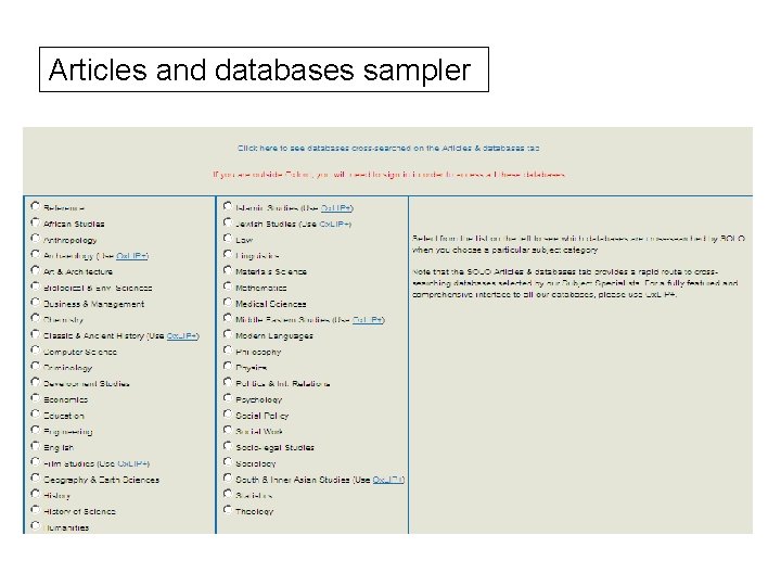 Articles and databases sampler 