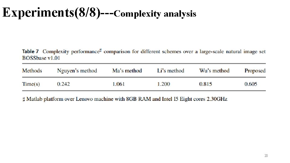 Experiments(8/8)---Complexity analysis 20 