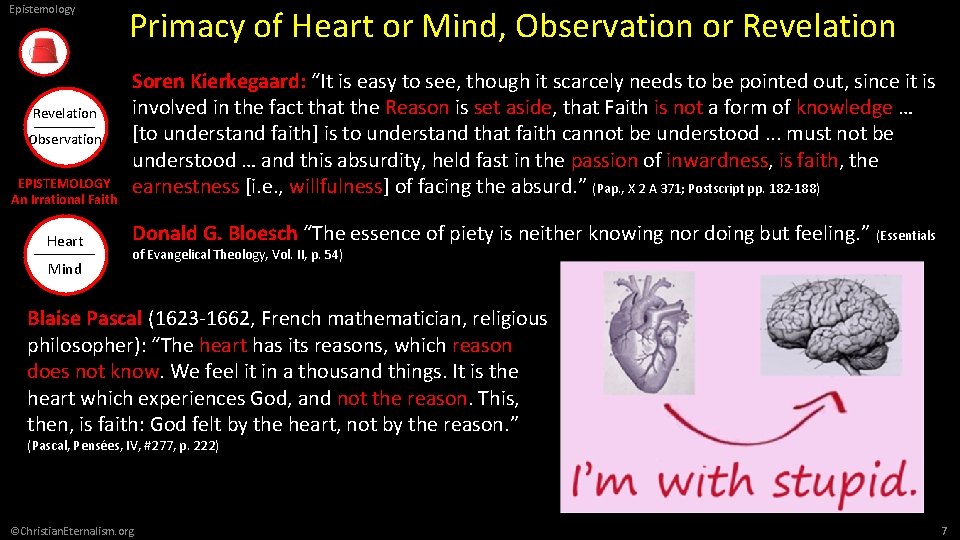 Epistemology Revelation Observation EPISTEMOLOGY An Irrational Faith Heart Mind Primacy of Heart or Mind,