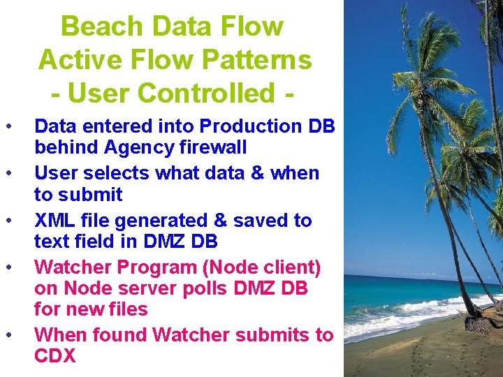 Beach Data Flow Active Flow Patterns - User Controlled • • • Data entered