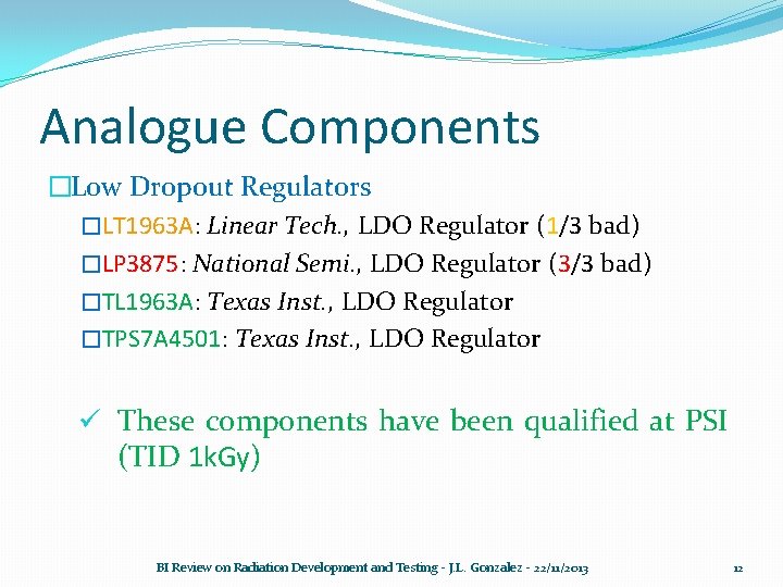 Analogue Components �Low Dropout Regulators �LT 1963 A: Linear Tech. , LDO Regulator (1/3