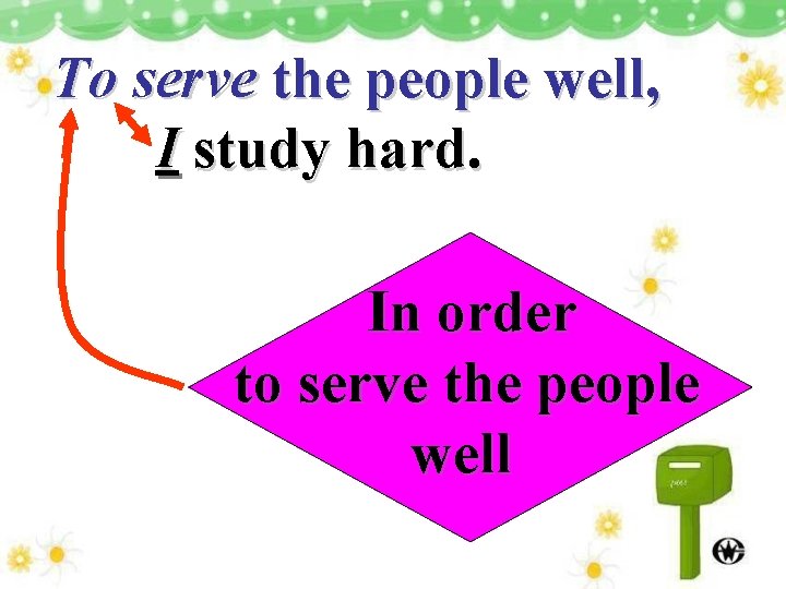 To serve the people well, I study hard. In order to serve the people