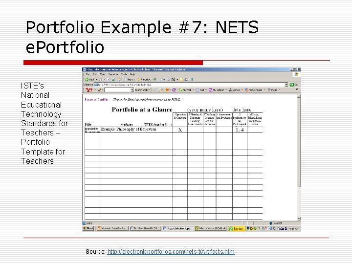 Portfolio Example #7: NETS e. Portfolio ISTE’s National Educational Technology Standards for Teachers –