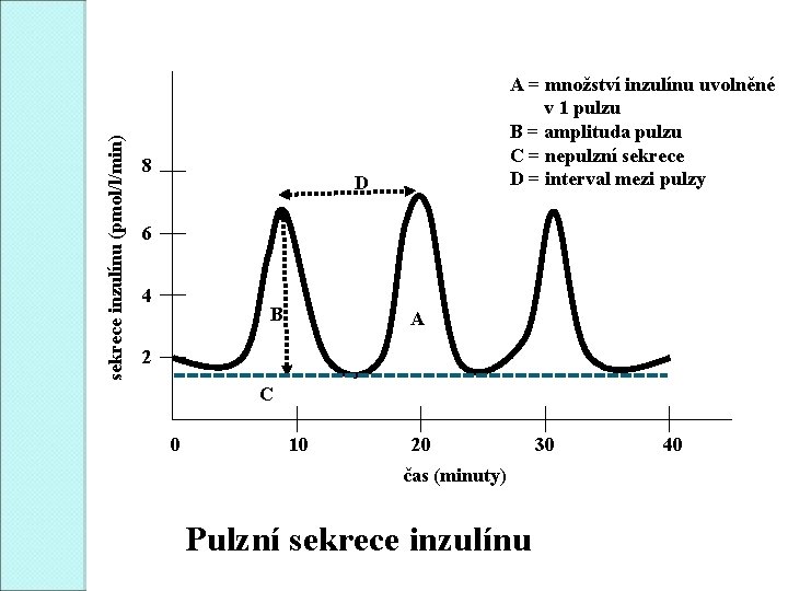 sekrece inzulínu (pmol/l/min) 8 A = množství inzulínu uvolněné v 1 pulzu B =