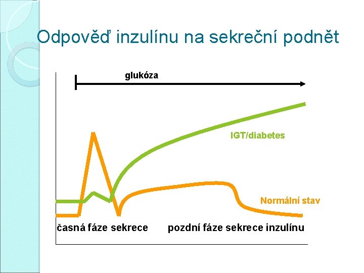 Odpověď inzulínu na sekreční podnět glukóza IGT/diabetes Normální stav časná fáze sekrece pozdní fáze