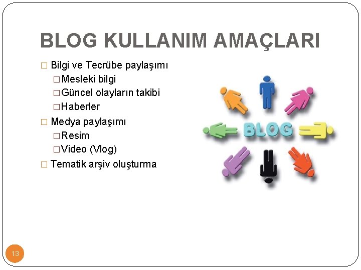 BLOG KULLANIM AMAÇLARI � Bilgi ve Tecrübe paylaşımı �Mesleki bilgi �Güncel olayların takibi �Haberler BLOG KULLANIM AMAÇLARI � Bilgi ve Tecrübe paylaşımı �Mesleki bilgi �Güncel olayların takibi �Haberler