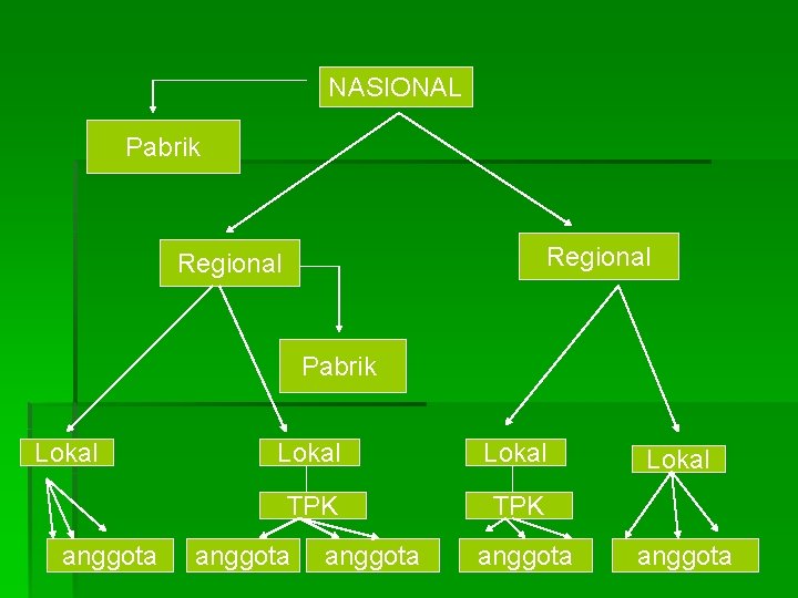 NASIONAL Pabrik Regional Pabrik Lokal anggota Lokal TPK anggota 13 anggota Lokal anggota 